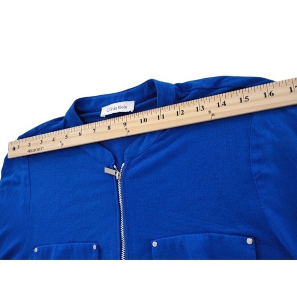 Calvin Klein Blue Zipper Pocket 3/4 Sleeve Tunic Top M Modern Professional - Picture 7 of 7